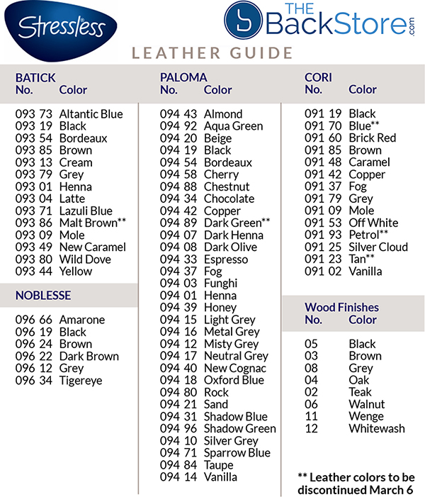 Stressless Leather Color Guide by Ekornes