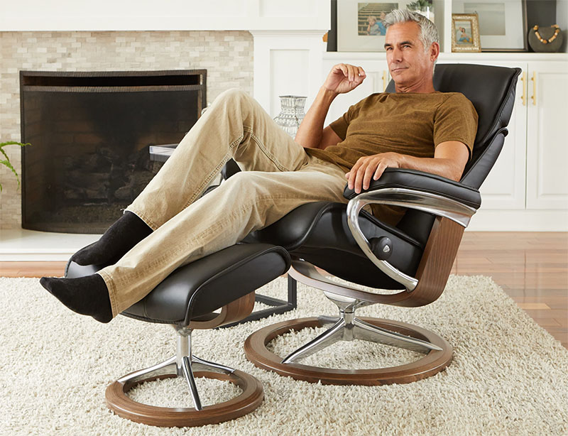Stressleess Admiral Signature Base Recliner Chair and Ottoman