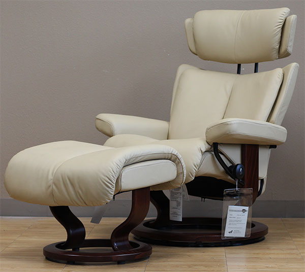 Stressless Magic Paloma Camel Color Leather Recliner and Ottoman