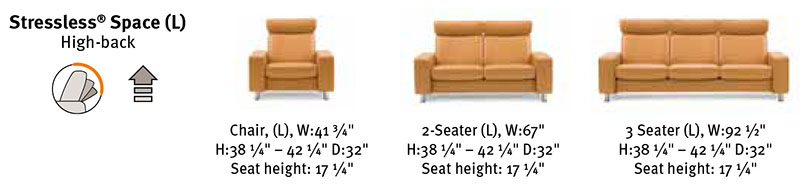 Stressless Space High Back Sofa Ekornes Dimensions