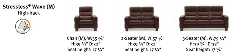 Stressless Wave High Back Sofa Ekornes Dimensions