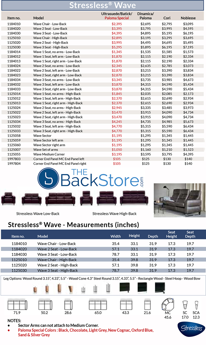 Stressless Wave Low Back Adjustable Sofa, LoveSeat, Chair and Sectional by Ekornes